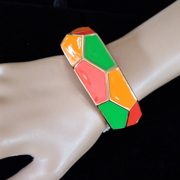 Amrita Singh Bohemian Neon Colored Enamel Cuff Gold Tone Bangle Bracelet NWT - Picture 10 of 11
